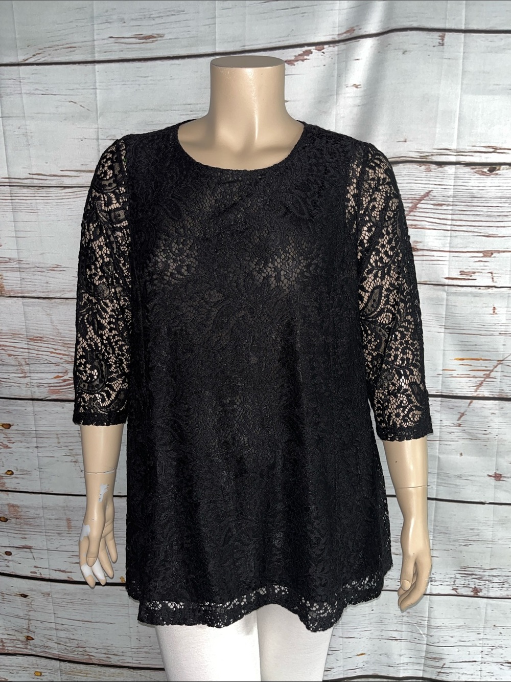 Joan Rivers Size 1X Black - Floral Lace Overlay Tunic Blouse Top